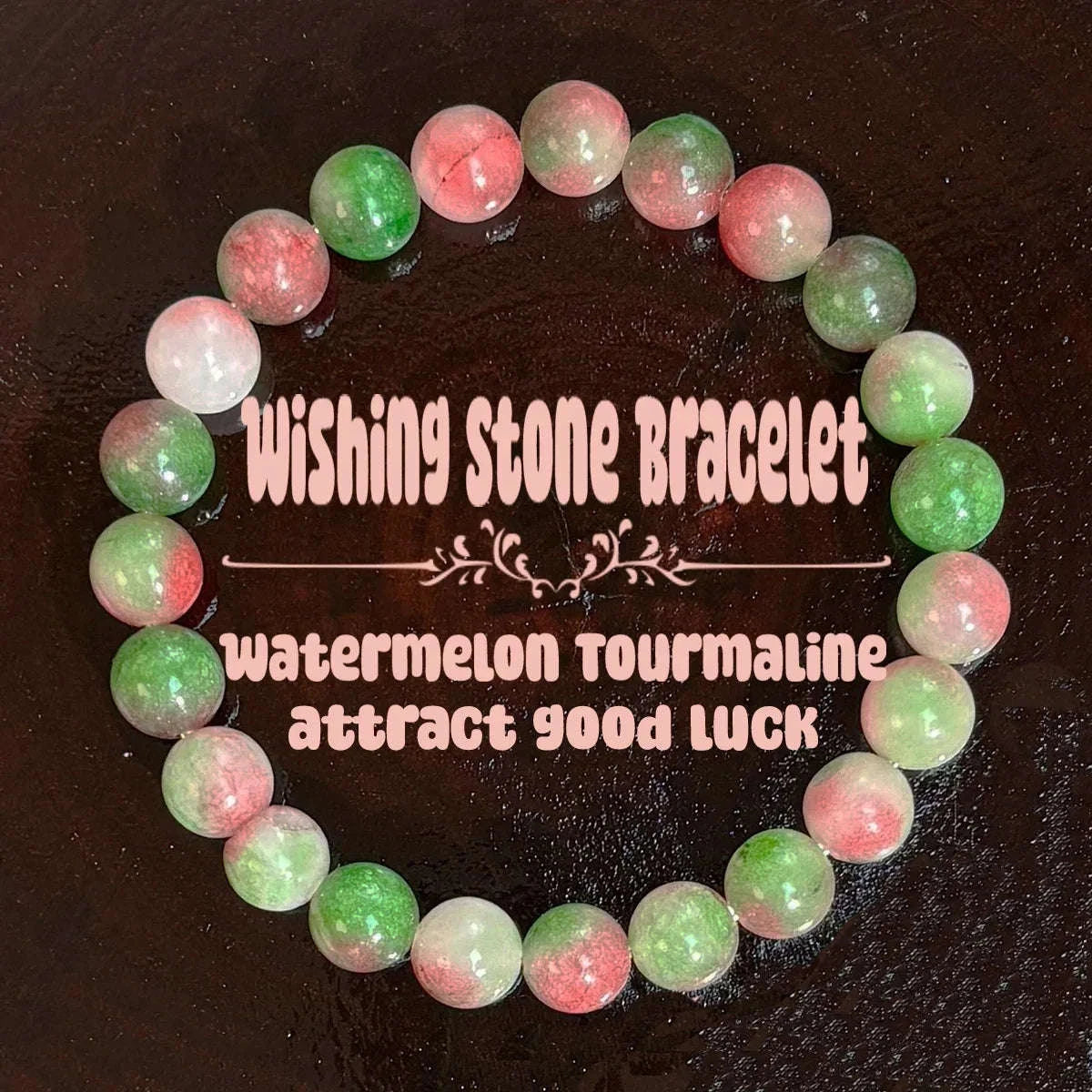✨ Bohemian Wishing Stone Bracelet – Watermelon Tourmaline Beaded Stretch Bracelet – Ideal Crystal Jewelry Gift