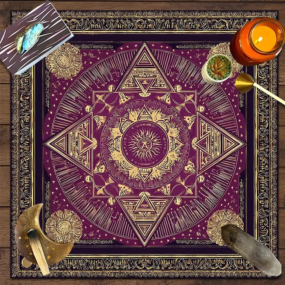 🌿Boho Geometry Tarot Table Cloth – Durable Polyester Altar Cloth Featuring Vintage Sacred Geometry Designs for Spiritual Décor B