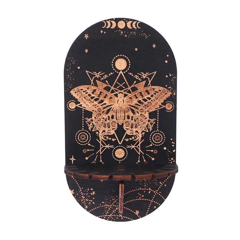 Boho Wooden Carving Pattern Wall Shelf – Elegant Crystal Display and Candle Holder for Spiritual and Home Decoration A1