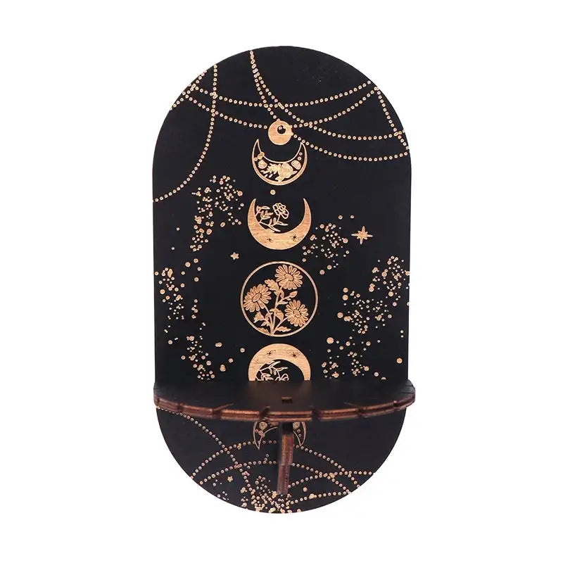 Boho Wooden Carving Pattern Wall Shelf – Elegant Crystal Display and Candle Holder for Spiritual and Home Decoration A8