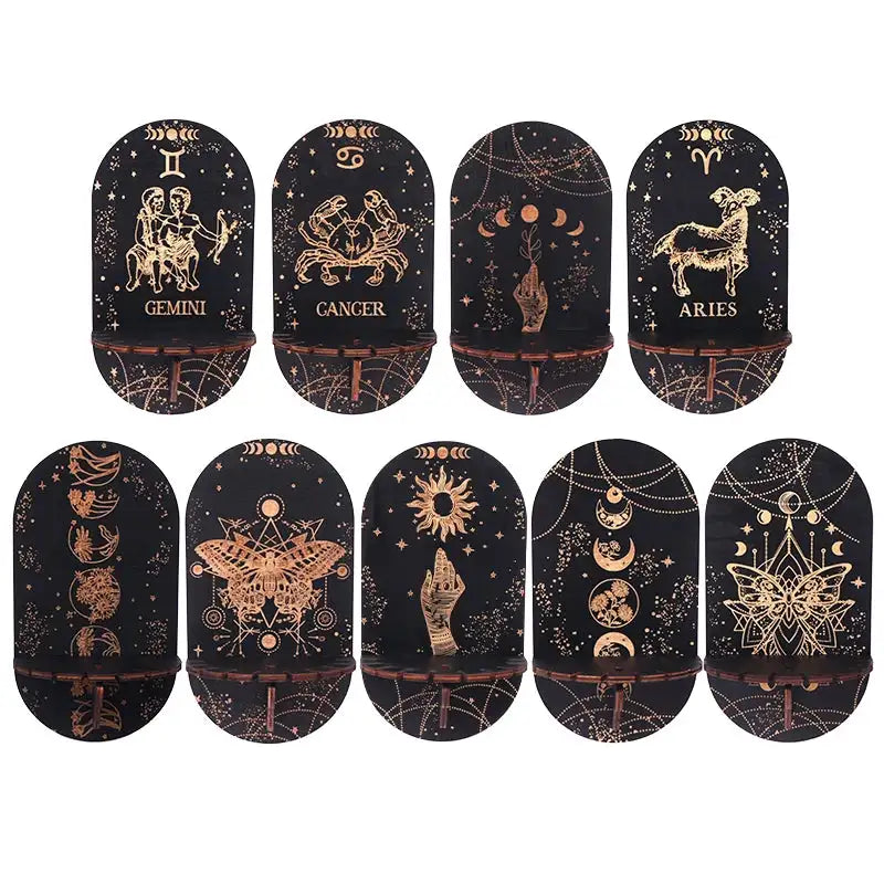 Boho Wooden Carving Pattern Wall Shelf – Elegant Crystal Display and Candle Holder for Spiritual and Home Decoration