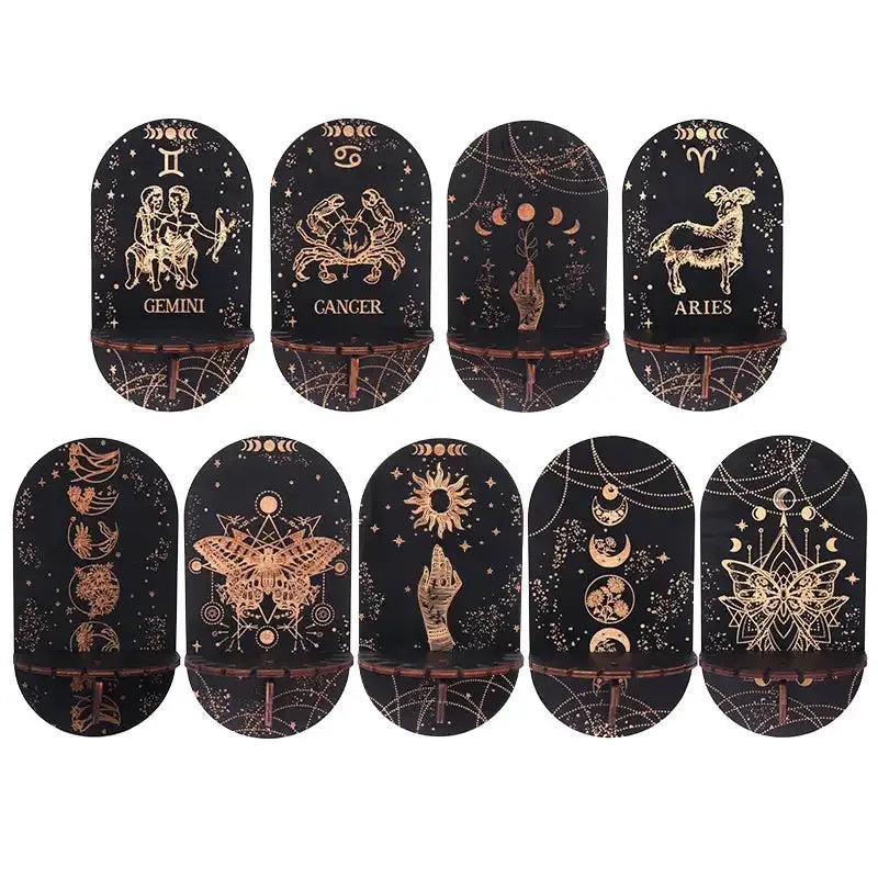 Boho Wooden Carving Pattern Wall Shelf – Elegant Crystal Display and Candle Holder for Spiritual and Home Decoration