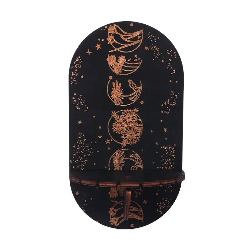 Boho Wooden Carving Pattern Wall Shelf – Elegant Crystal Display and Candle Holder for Spiritual and Home Decoration A2