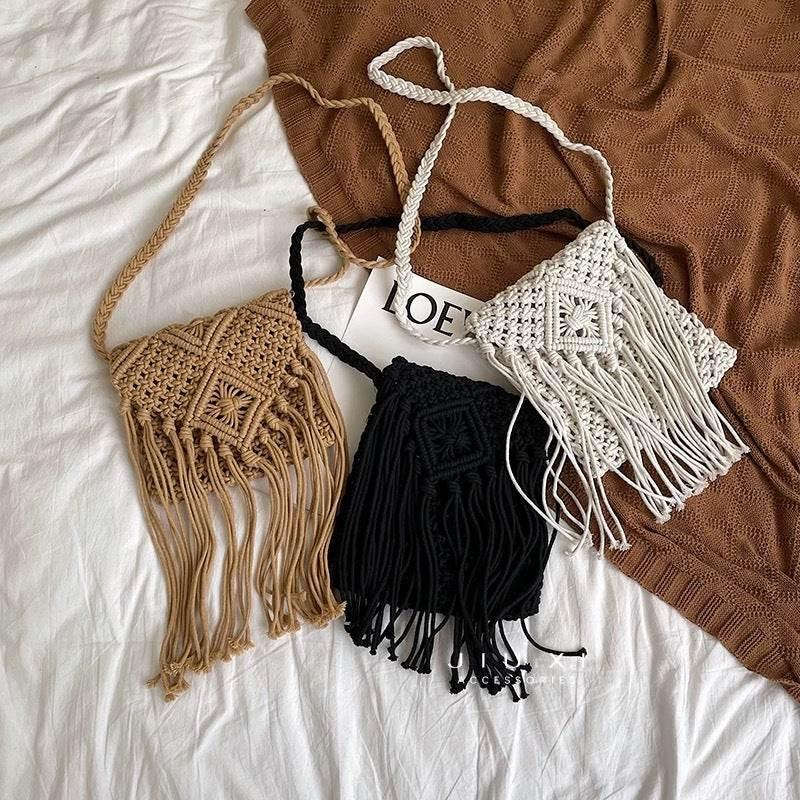 Boho Woven Shoulder Bag - Affordable Beach Tote with Long Strap, 17cm x 18cm & 50cm Strap