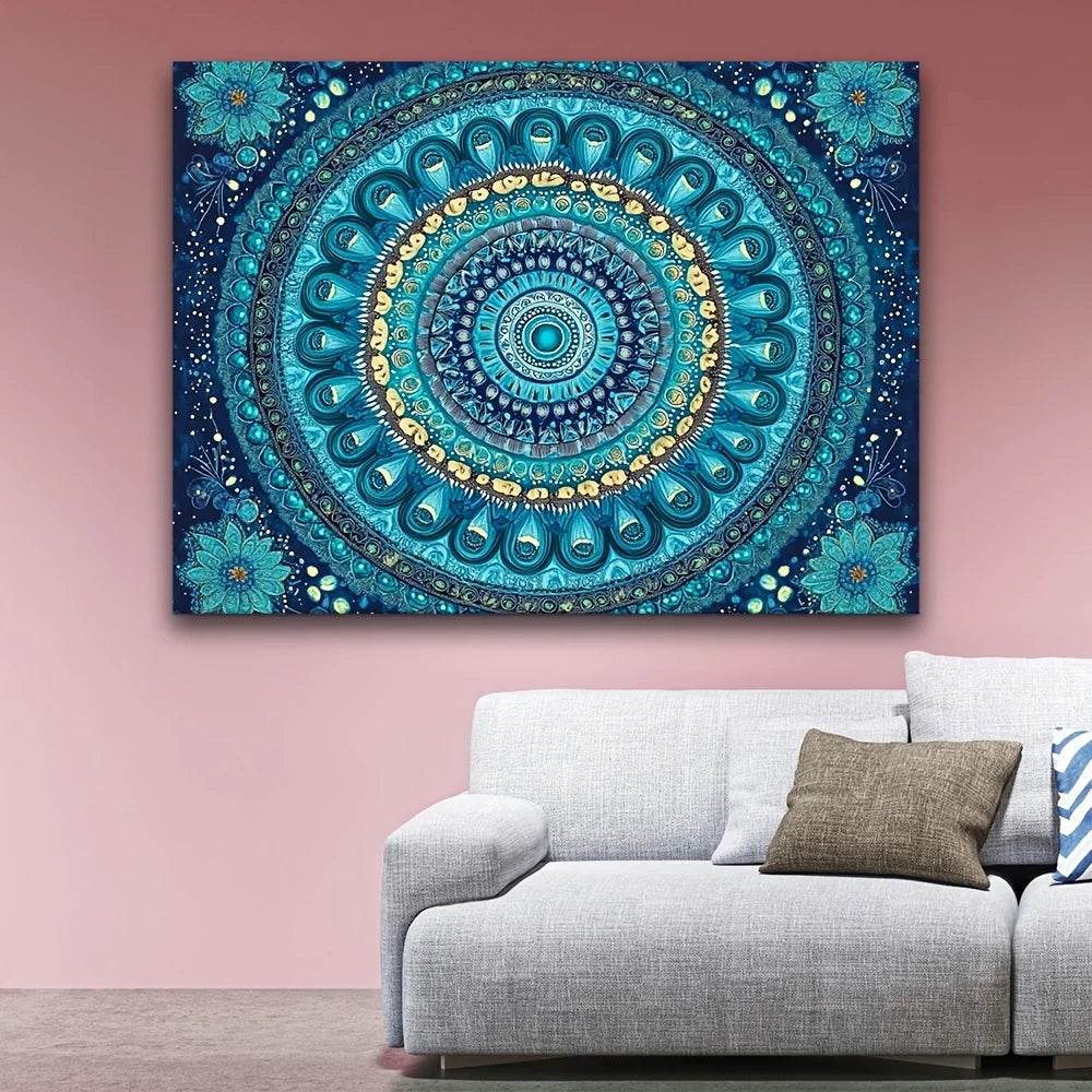 Teal Mandala Tapestry Wall Hanging - Artistic Boho Mandala Art Pattern Decor