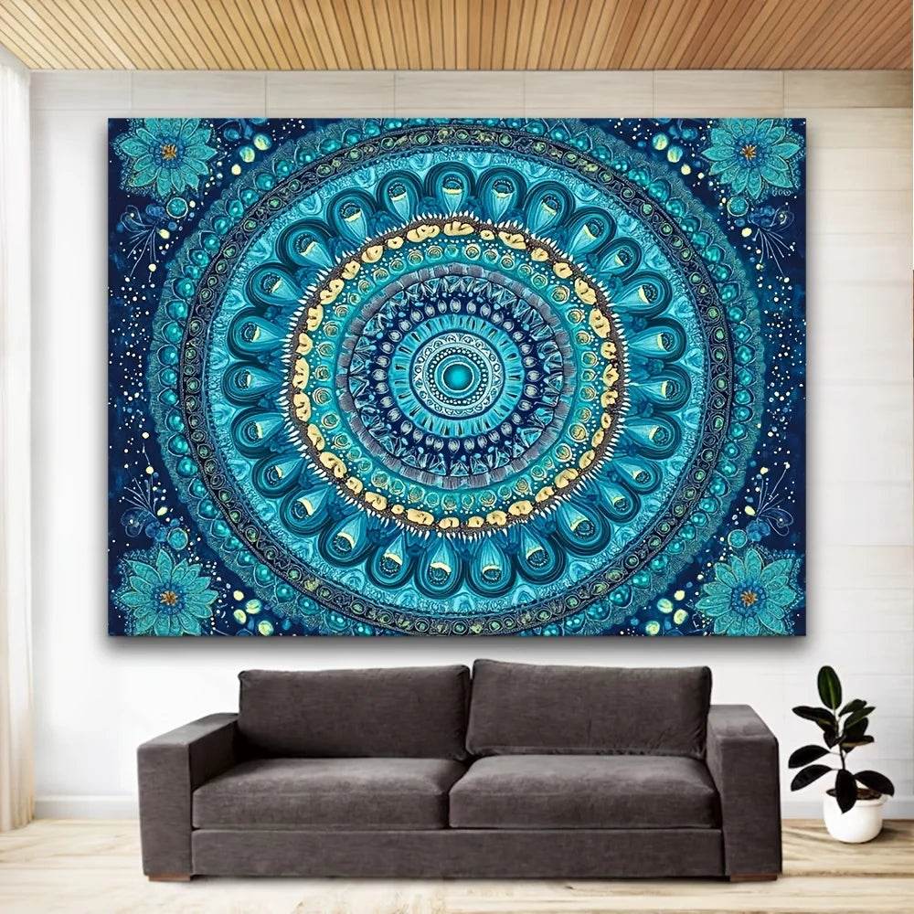 Teal Mandala Tapestry Wall Hanging - Artistic Boho Mandala Art Pattern Decor