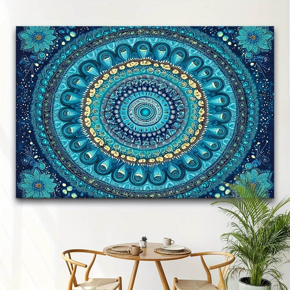 Teal Mandala Tapestry Wall Hanging - Artistic Boho Mandala Art Pattern Decor