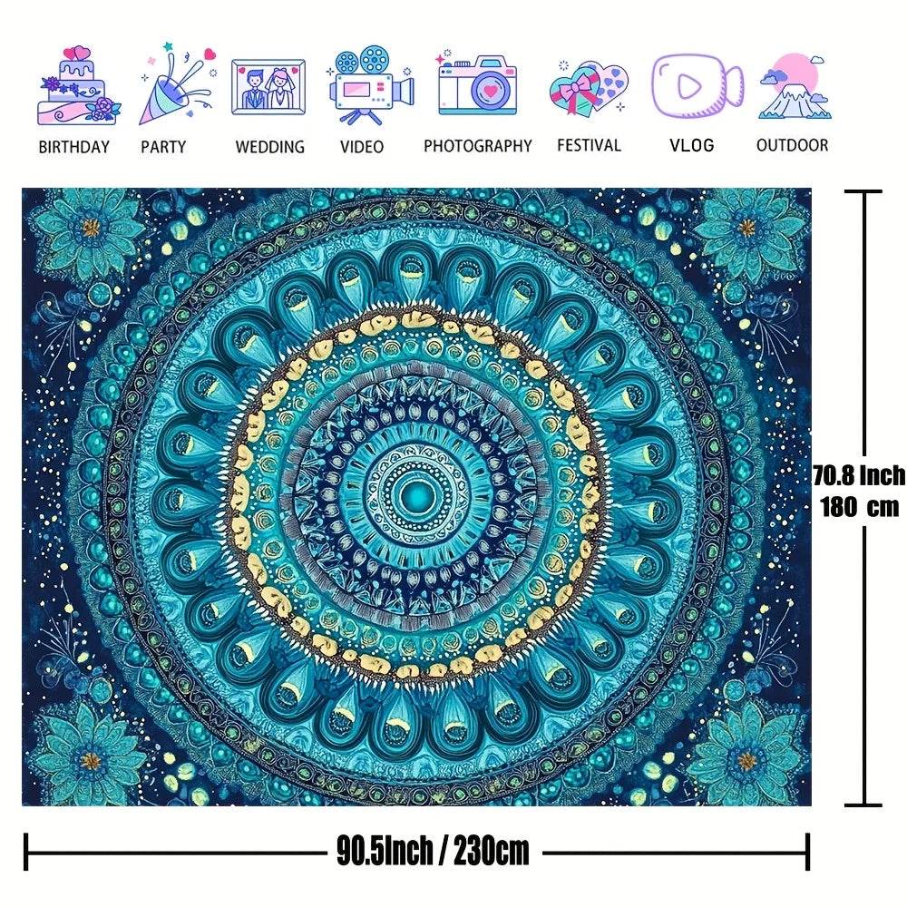 Teal Mandala Tapestry Wall Hanging - Artistic Boho Mandala Art Pattern Decor