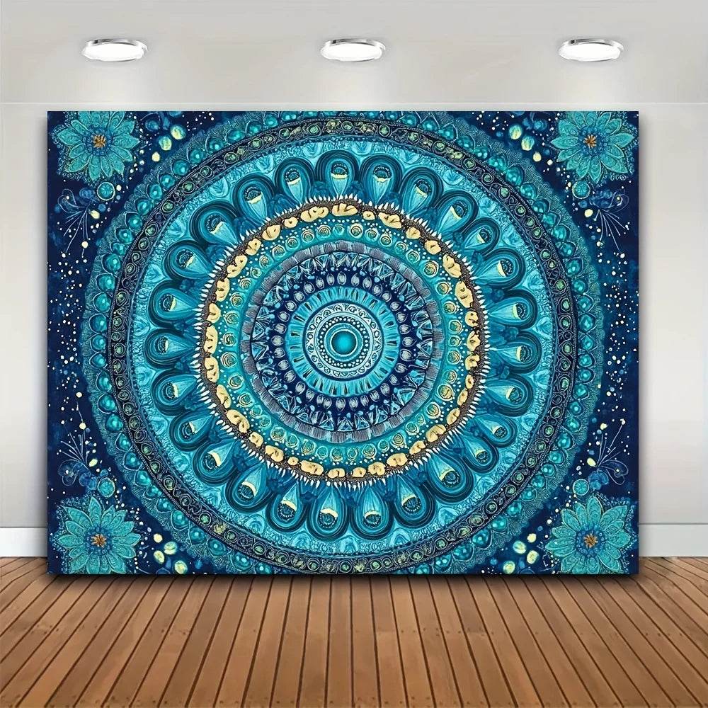 Teal Mandala Tapestry Wall Hanging - Artistic Boho Mandala Art Pattern Decor