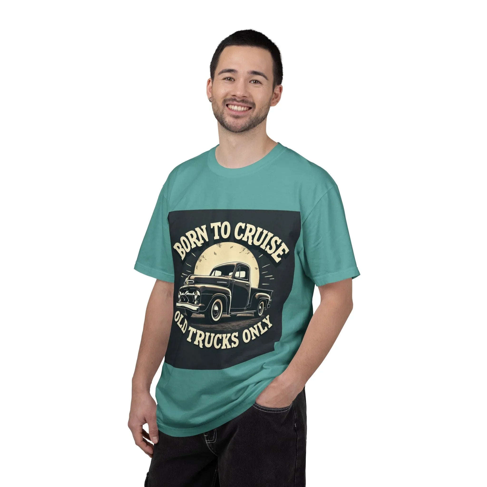 Born to Cruise Old Trucks Only Shirt, Vintage Pickup Truck Tee, Moonlit Retro Road Graphic T-Shirt, Car Meet Garage Gift Seafoam