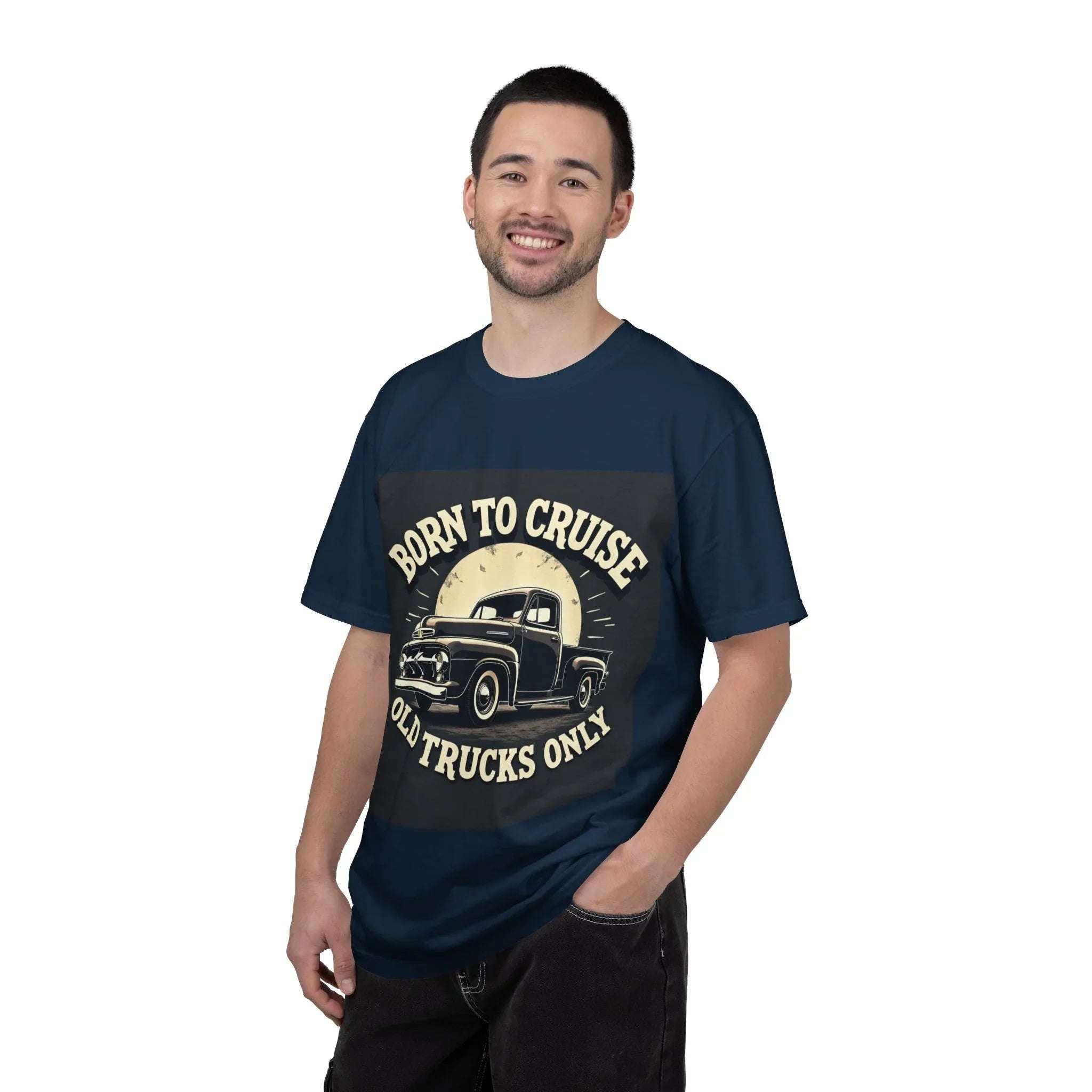 Born to Cruise Old Trucks Only Shirt, Vintage Pickup Truck Tee, Moonlit Retro Road Graphic T-Shirt, Car Meet Garage Gift True Navy