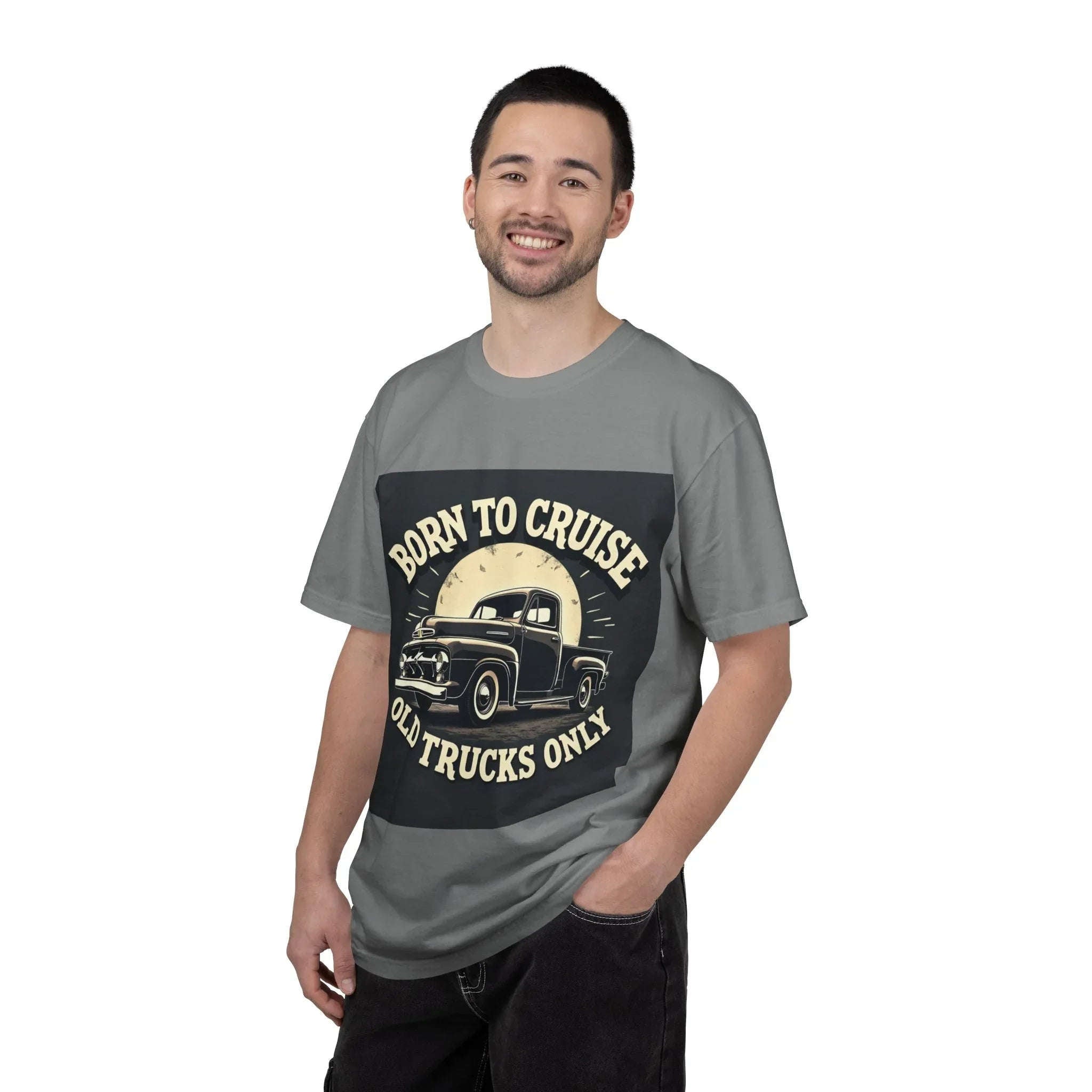 Born to Cruise Old Trucks Only Shirt, Vintage Pickup Truck Tee, Moonlit Retro Road Graphic T-Shirt, Car Meet Garage Gift Grey