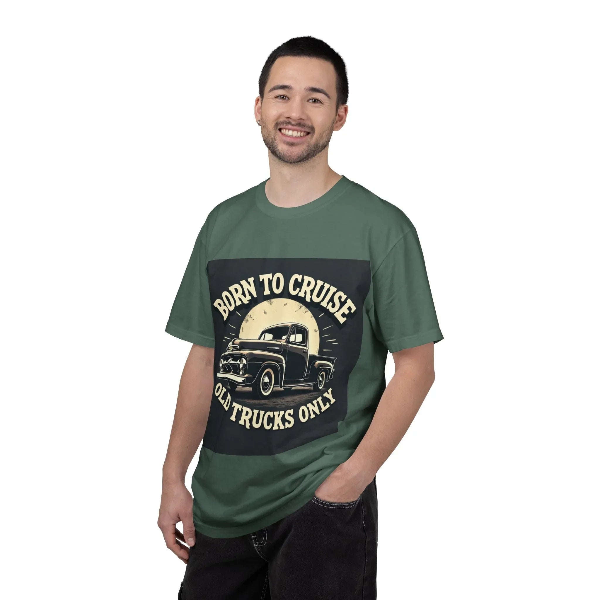 Born to Cruise Old Trucks Only Shirt, Vintage Pickup Truck Tee, Moonlit Retro Road Graphic T-Shirt, Car Meet Garage Gift Blue Spruce
