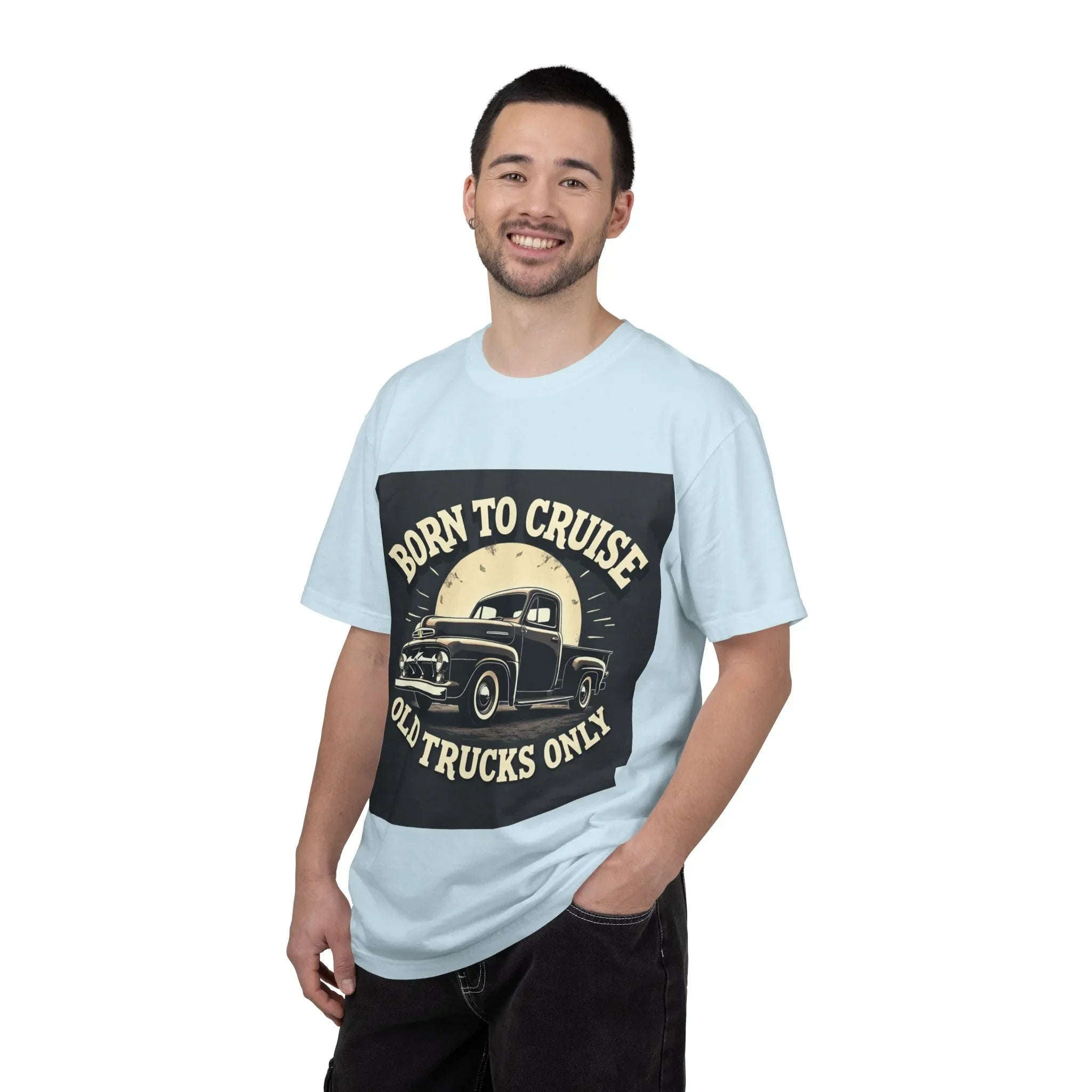 Born to Cruise Old Trucks Only Shirt, Vintage Pickup Truck Tee, Moonlit Retro Road Graphic T-Shirt, Car Meet Garage Gift Chambray