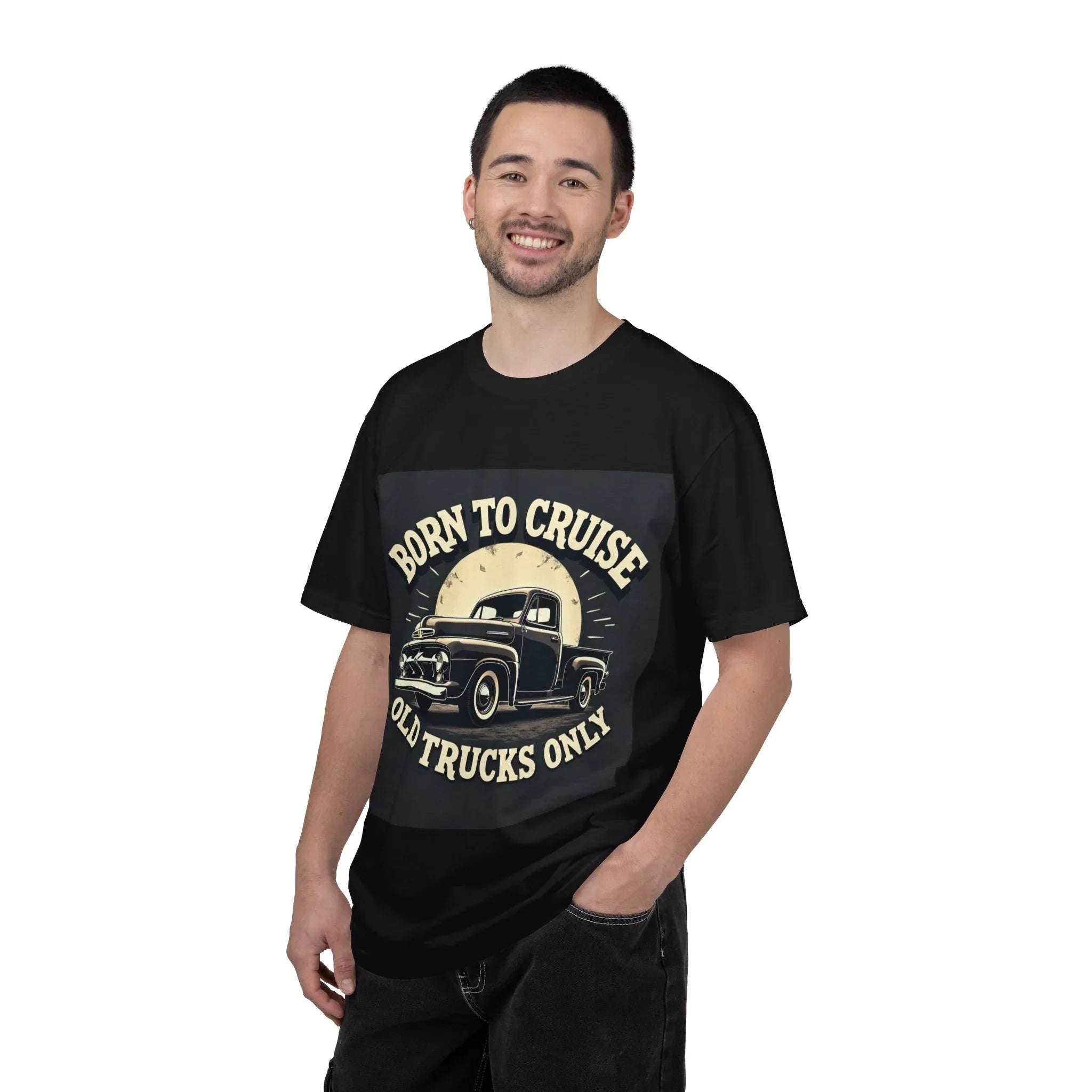 Born to Cruise Old Trucks Only Shirt, Vintage Pickup Truck Tee, Moonlit Retro Road Graphic T-Shirt, Car Meet Garage Gift Black