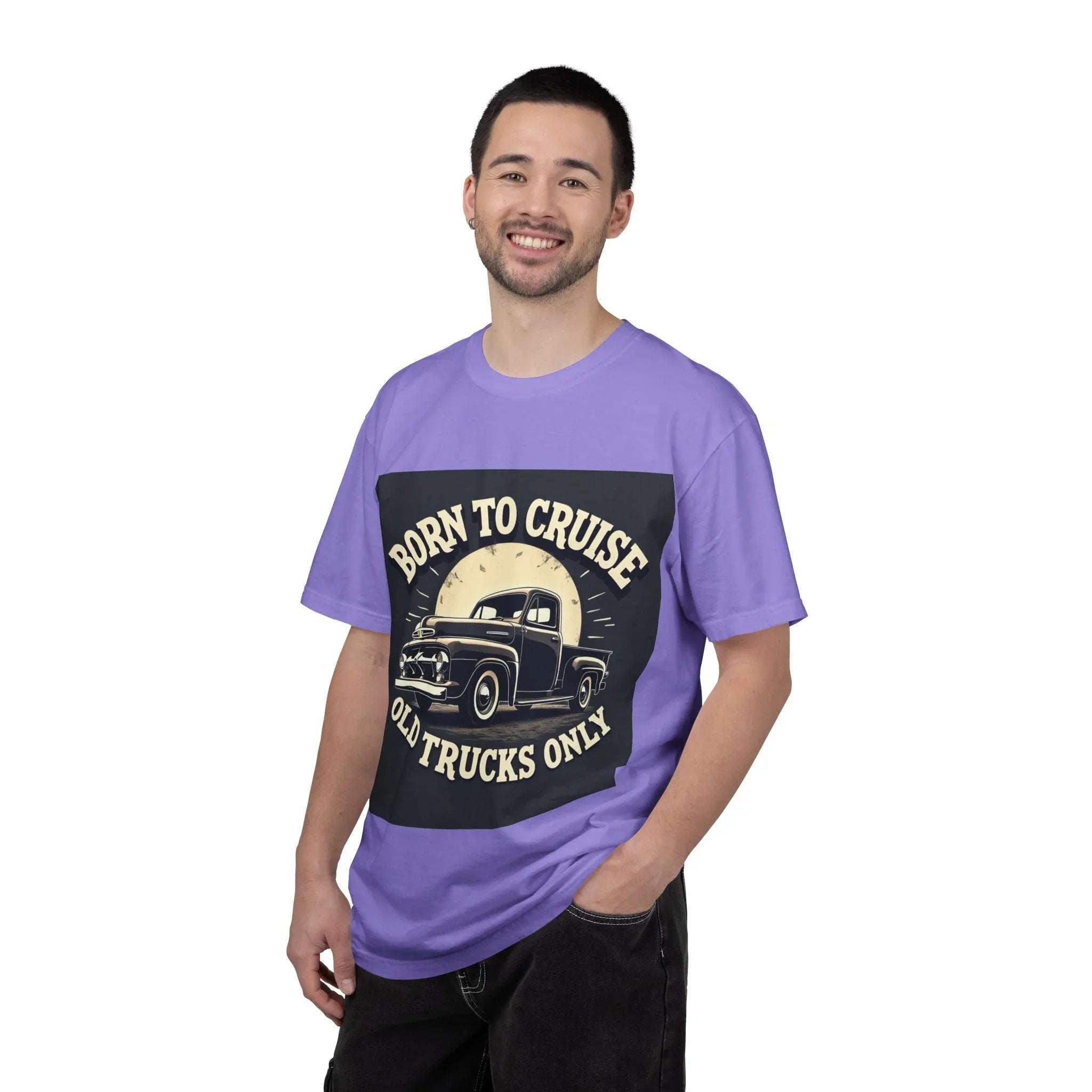 Born to Cruise Old Trucks Only Shirt, Vintage Pickup Truck Tee, Moonlit Retro Road Graphic T-Shirt, Car Meet Garage Gift Violet