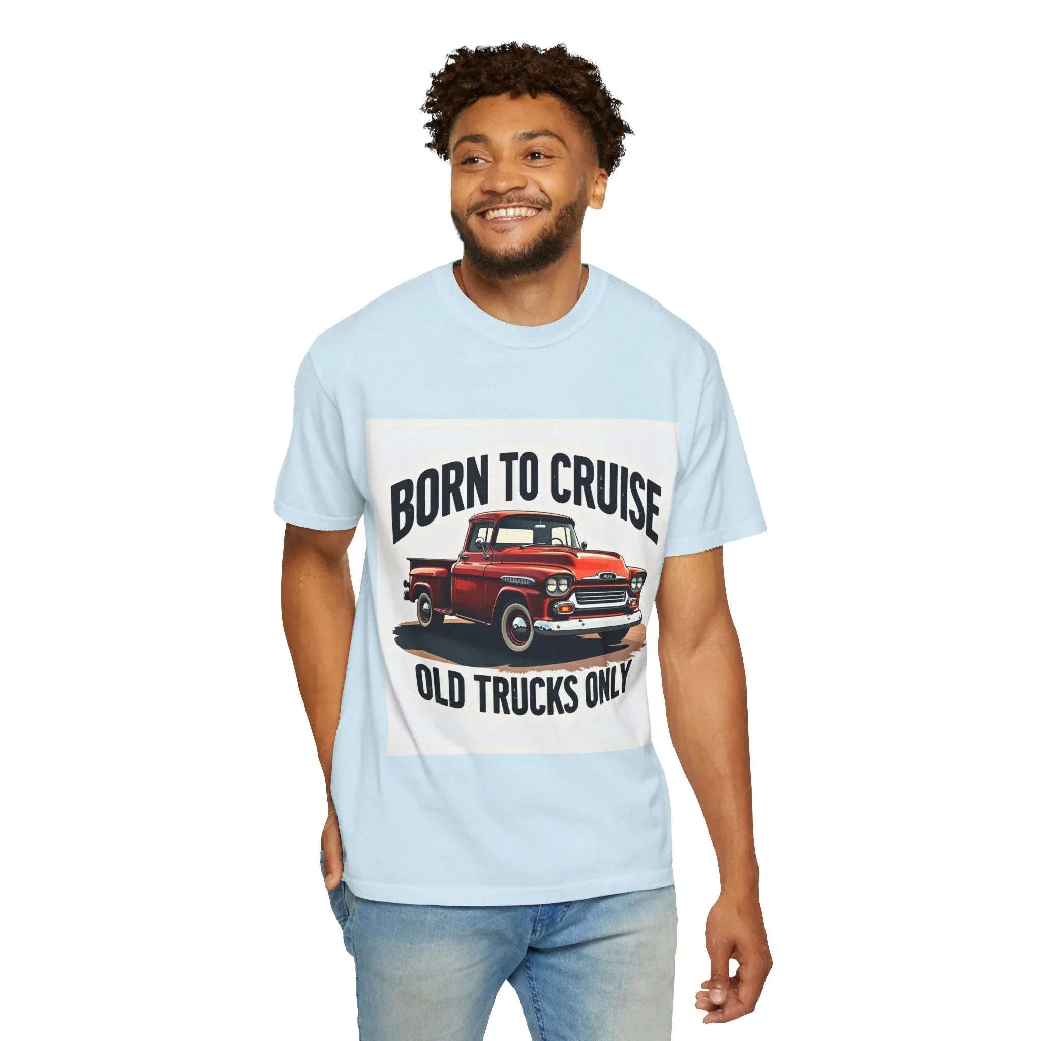 Born to Cruise Old Trucks Only Shirt, Vintage Red Pickup Truck Tee, Classic Truck Graphic T-Shirt, Car Show Car Meet Garage Gift Chambray
