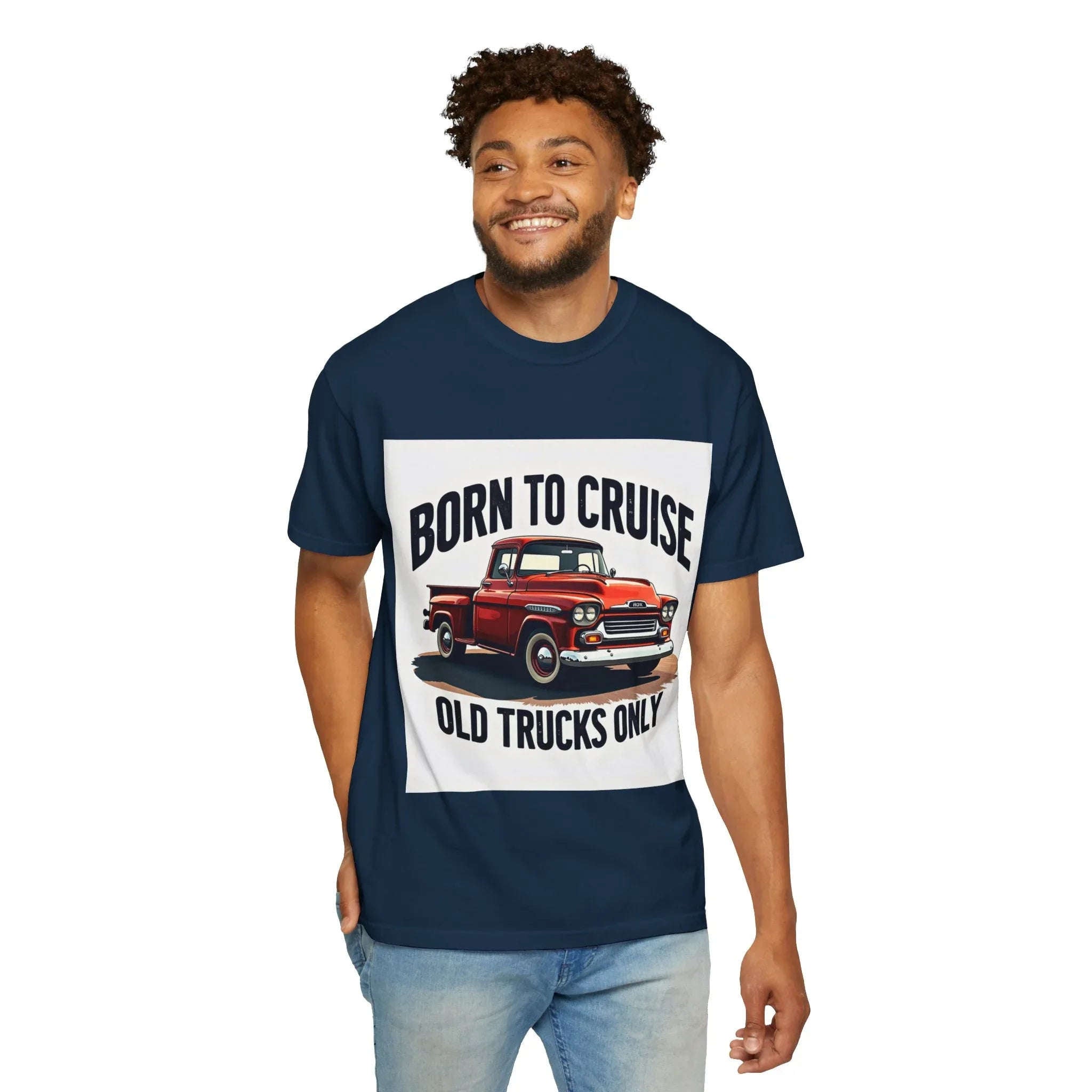 Born to Cruise Old Trucks Only Shirt, Vintage Red Pickup Truck Tee, Classic Truck Graphic T-Shirt, Car Show Car Meet Garage Gift True Navy