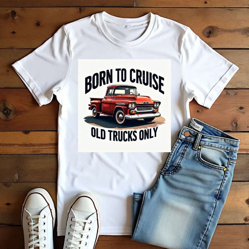 Born to Cruise Old Trucks Only Shirt, Vintage Red Pickup Truck Tee, Classic Truck Graphic T-Shirt, Car Show Car Meet Garage Gift White