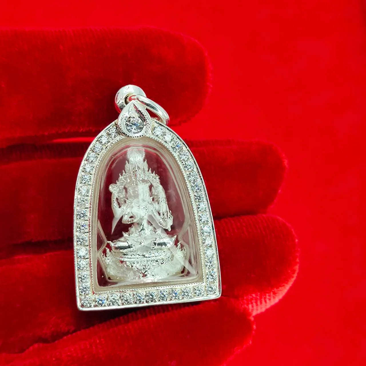 Brahma Naga Amulet for Prosperity, Wisdom, and Protection in Silver Frame