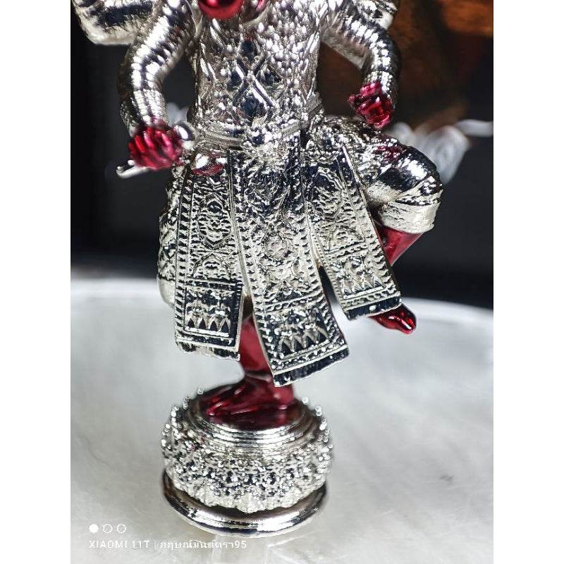 Bronze Ganesha statue blessed in temples with intricate silver and red detailing from Thai Blessing Co