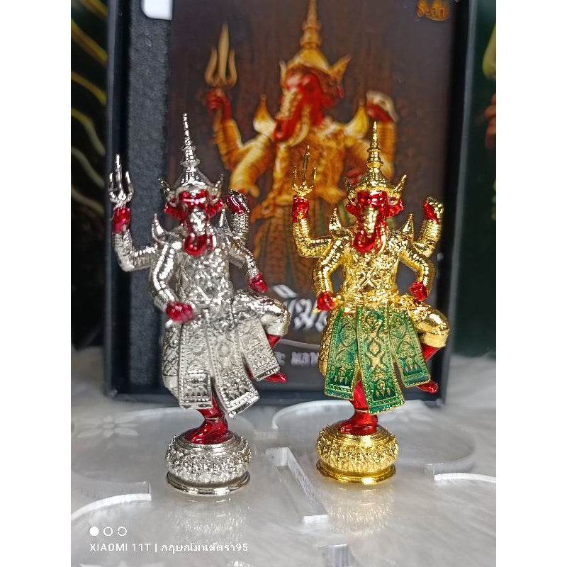 Bronze Ganesha statue blessed in temples in silver and gold finishes with intricate detailing