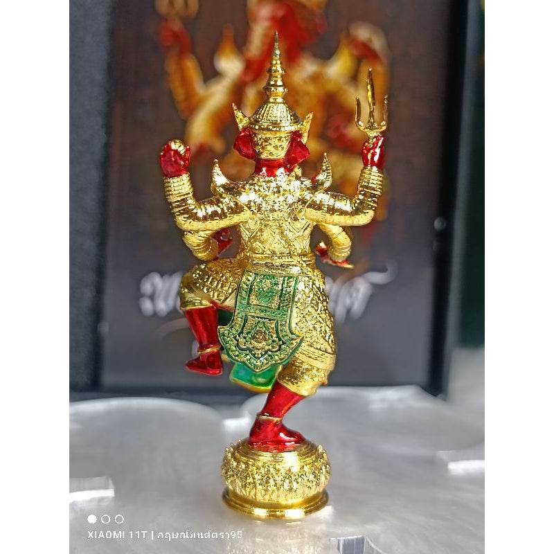 Bronze Ganesha statue blessed in temples with gold and red detailing from Thai Blessing Co