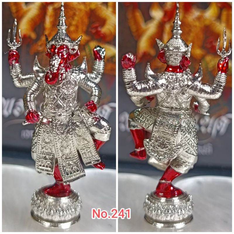 Silver and red Bronze Ganesha statue blessed in temples with intricate detailing from Thai Blessing Co
