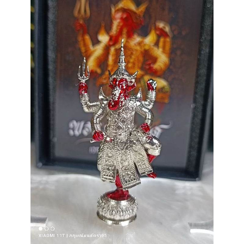 Thai Blessing Co Bronze Ganesha statue blessed in temples with intricate silver and red detailing