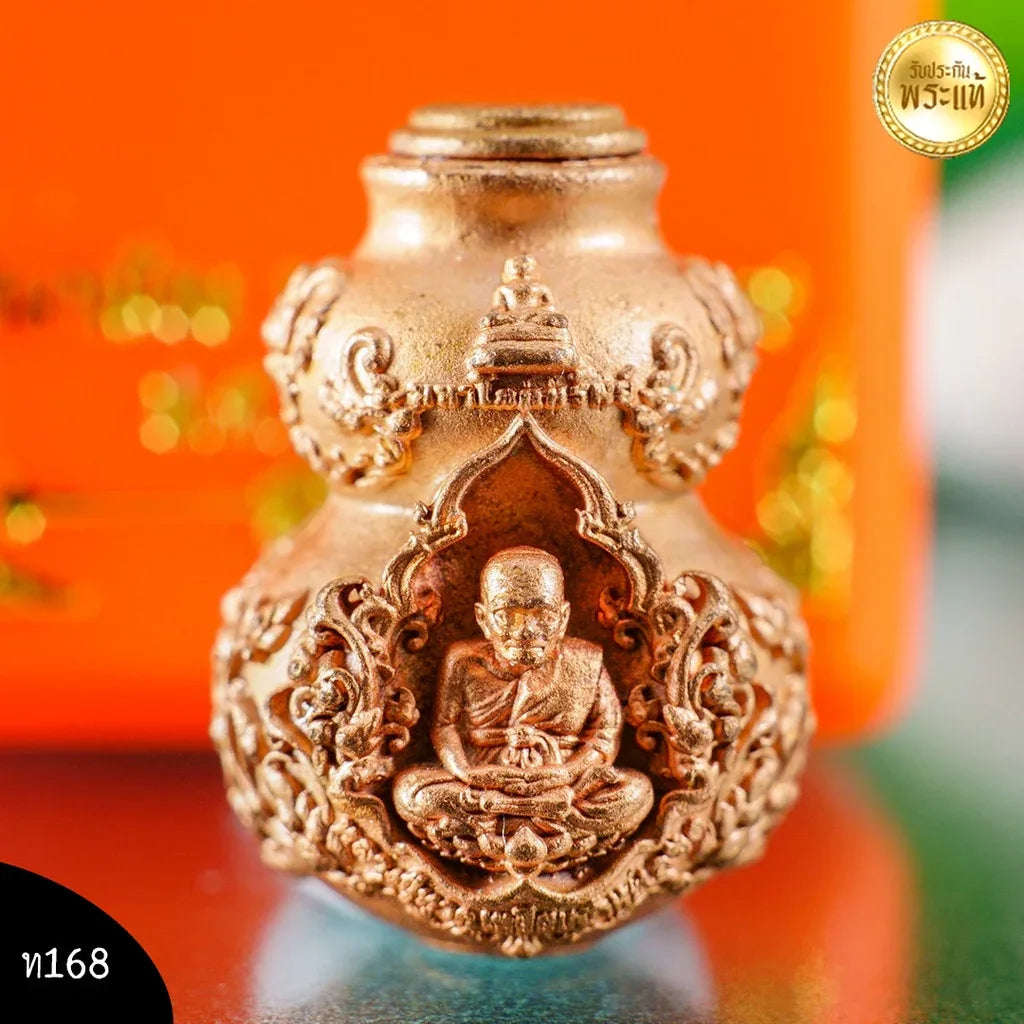 🎃 “Bronze Prosperity Gourd of Blessings” – Sacred Sandblasted Wealth Gourd Amulet featuring Luang Pu Thuad & Thai Child Guardian from Sema Muang Temple (Nakhon Si Thammarat)