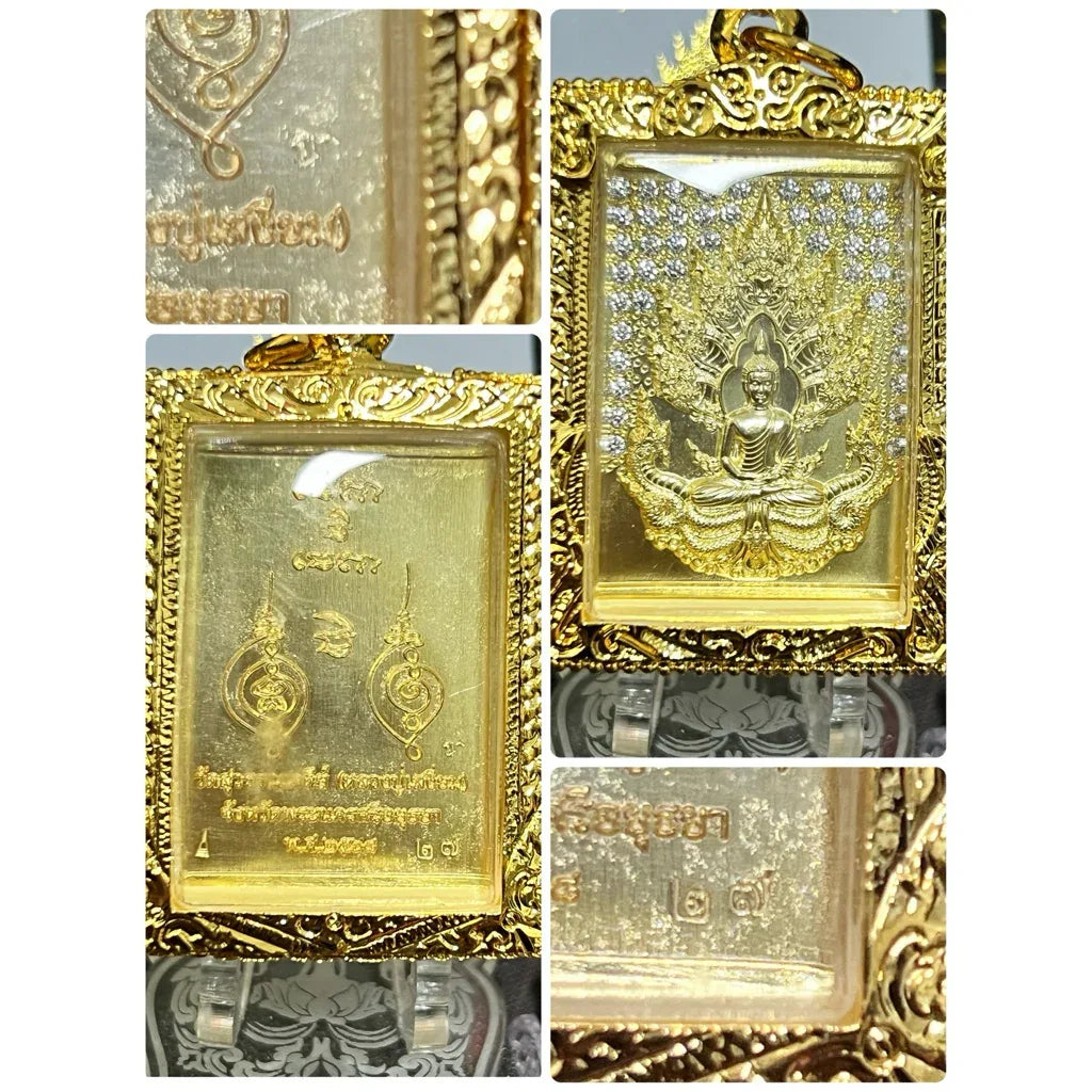Phra Nak Prok Maharaj Medal for Ultimate Protection and Royal Fortune Nawa gold plated diamond-studded