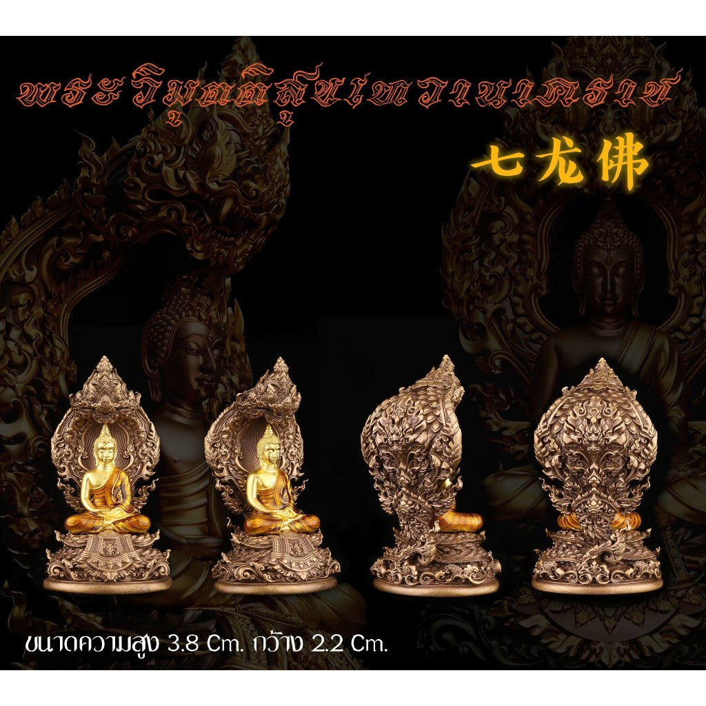 Exquisite Buddhist protection amulet Thailand featuring intricate golden and bronze details