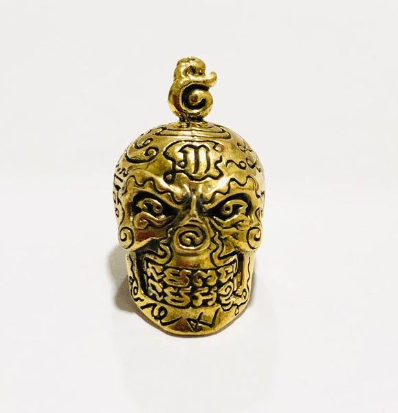 💀 Golden Skull "Sap Mang Kang" (Wealthy & Stable) 1st Edition: Brass (Thong Lueang) – Phra Ajarn Lek, Wat Tham Khao Noi – Gambling Luck & Ghost Protection