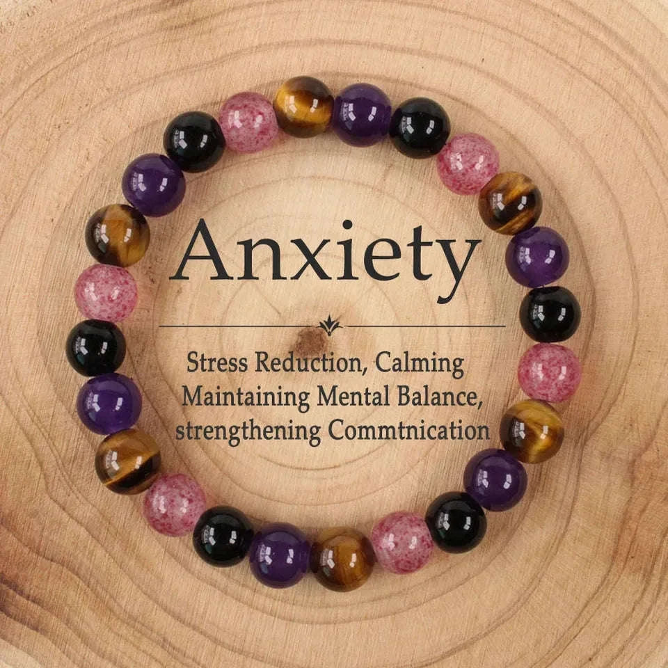 ✨ Calming Anti-Anxiety Bracelet – Natural Tiger Eye and Amethyst Healing Crystal Jewelry for Women