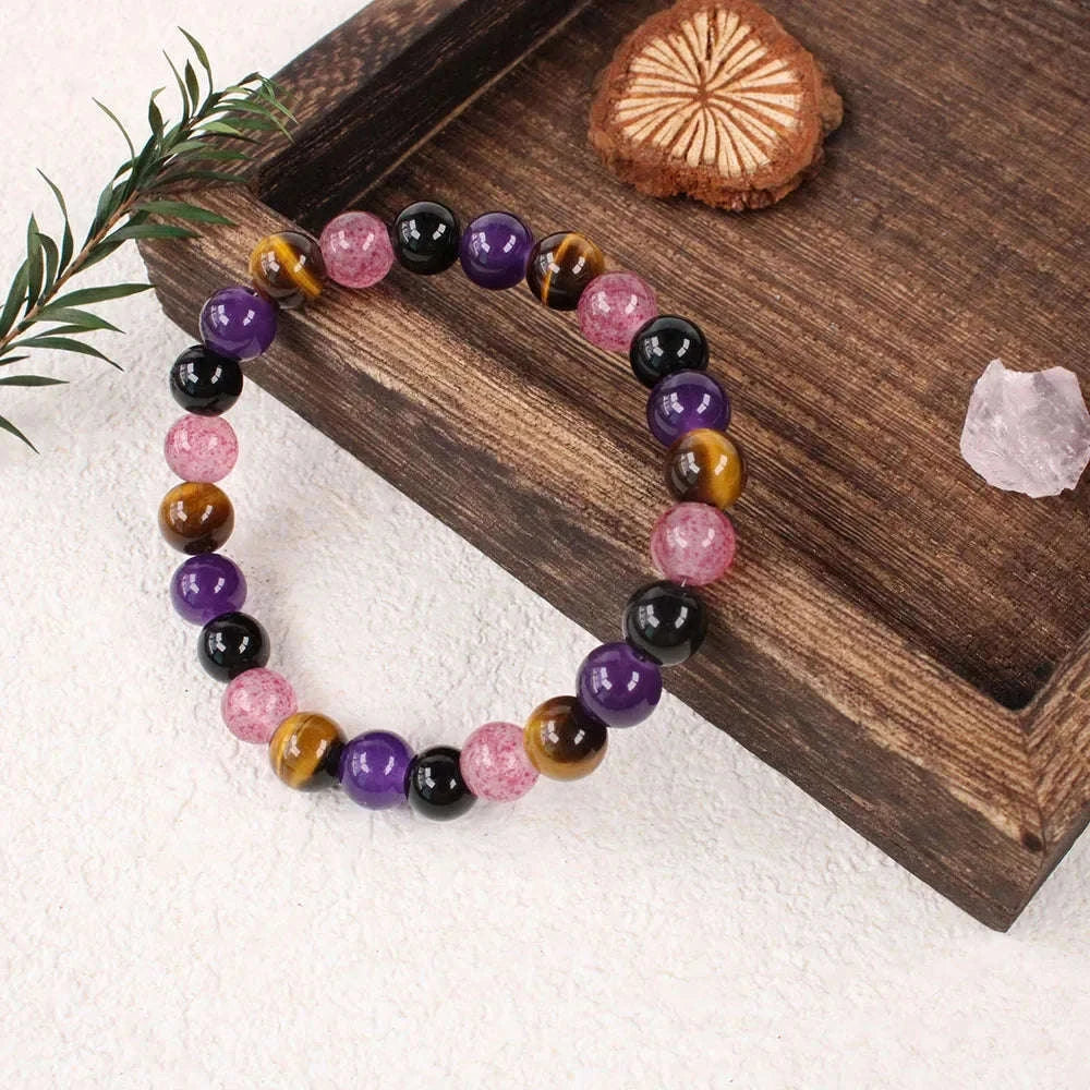 ✨ Calming Anti-Anxiety Bracelet – Natural Tiger Eye and Amethyst Healing Crystal Jewelry for Women