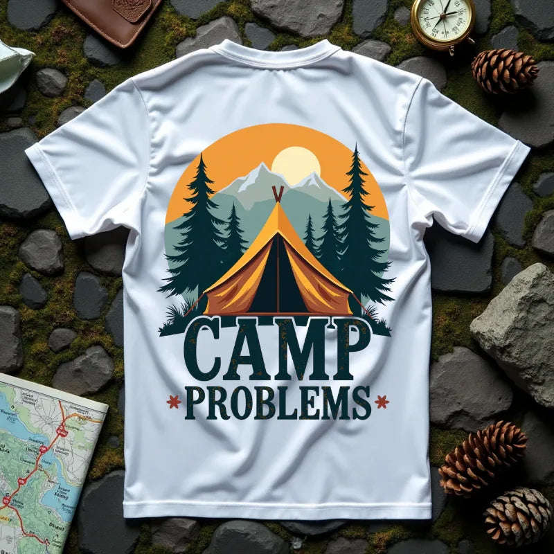Camp Problems Shirt, Funny Camping Tent Tee, Mountains Forest Graphic T-Shirt, Campfire Hiking Outdoors Gift, Vintage Nature