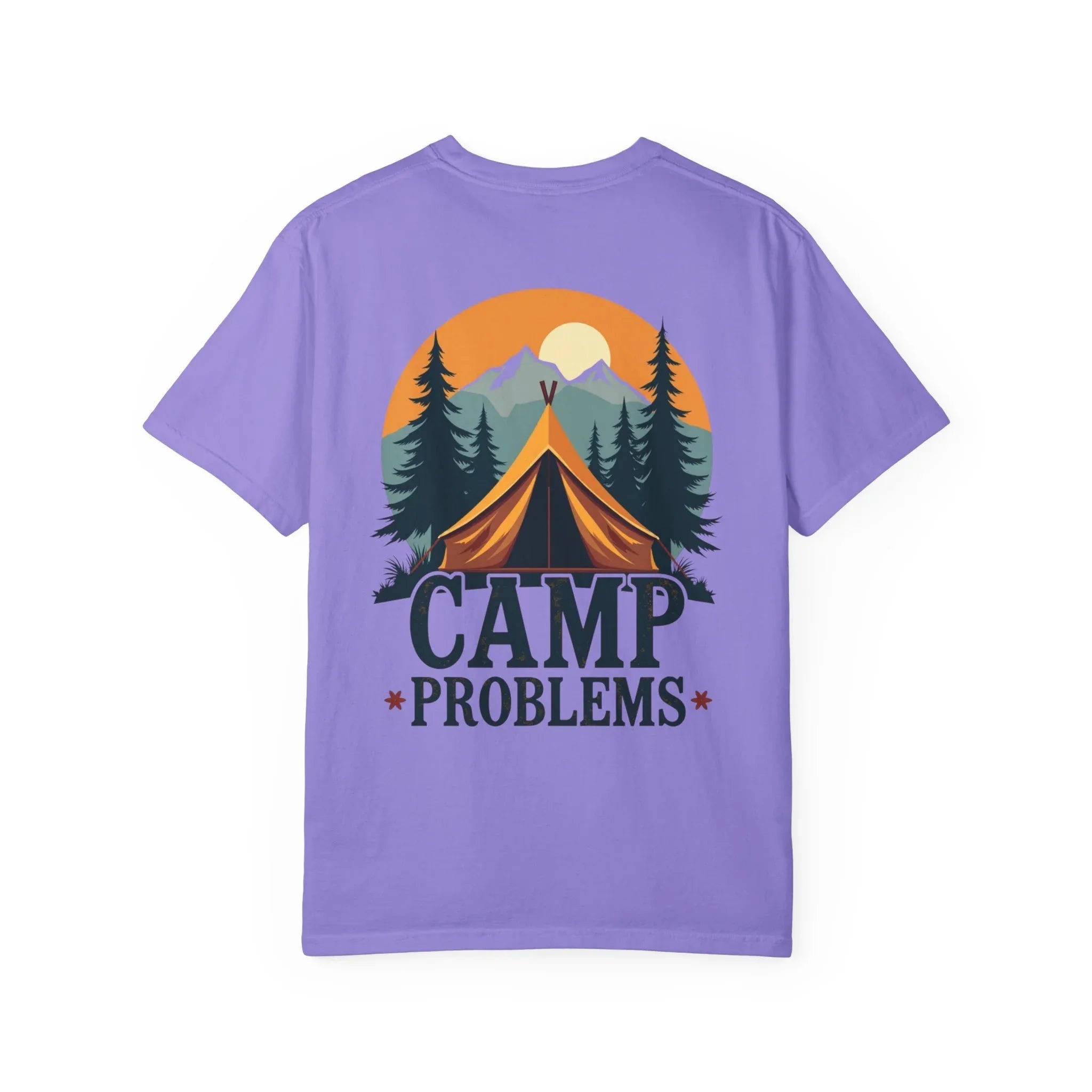 Camp Problems Shirt, Funny Camping Tent Tee, Mountains Forest Graphic T-Shirt, Campfire Hiking Outdoors Gift, Vintage Nature Violet