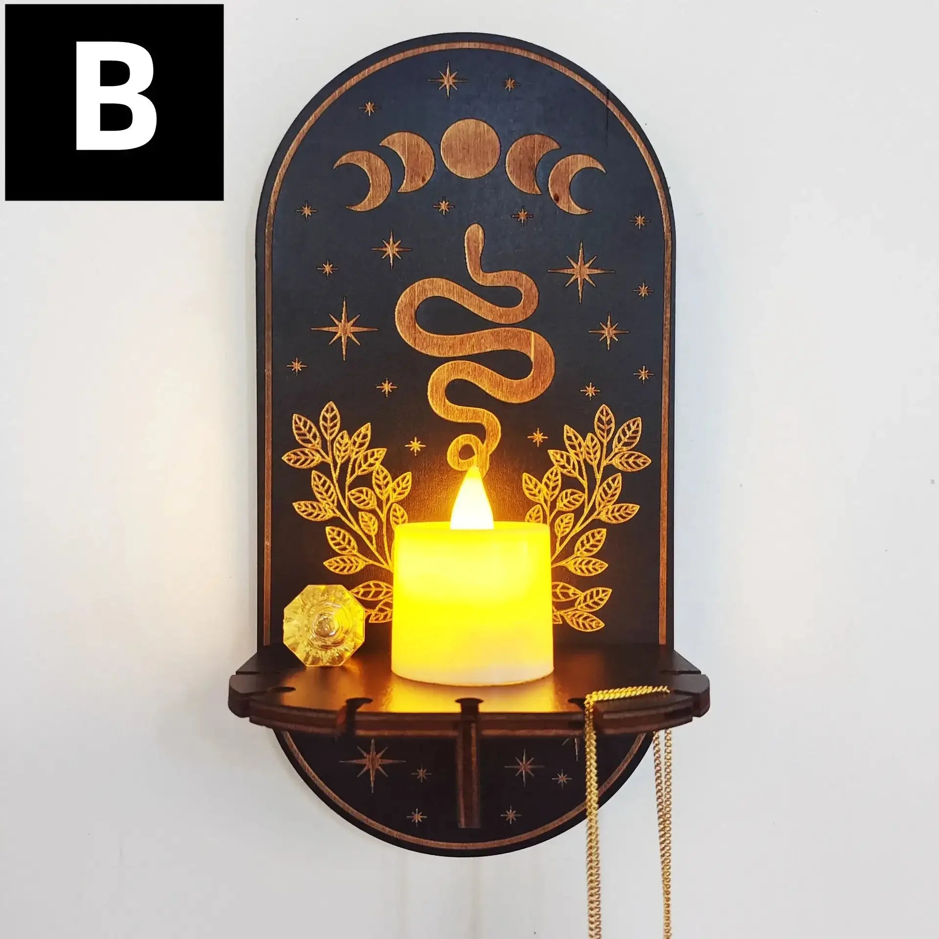 🦉Carved Wooden Wall Hanging Candlestick & Crystal Storage Rack – Featuring Owl, Fox, Cat, and Book Motifs for Home Decor and Gifts Style B