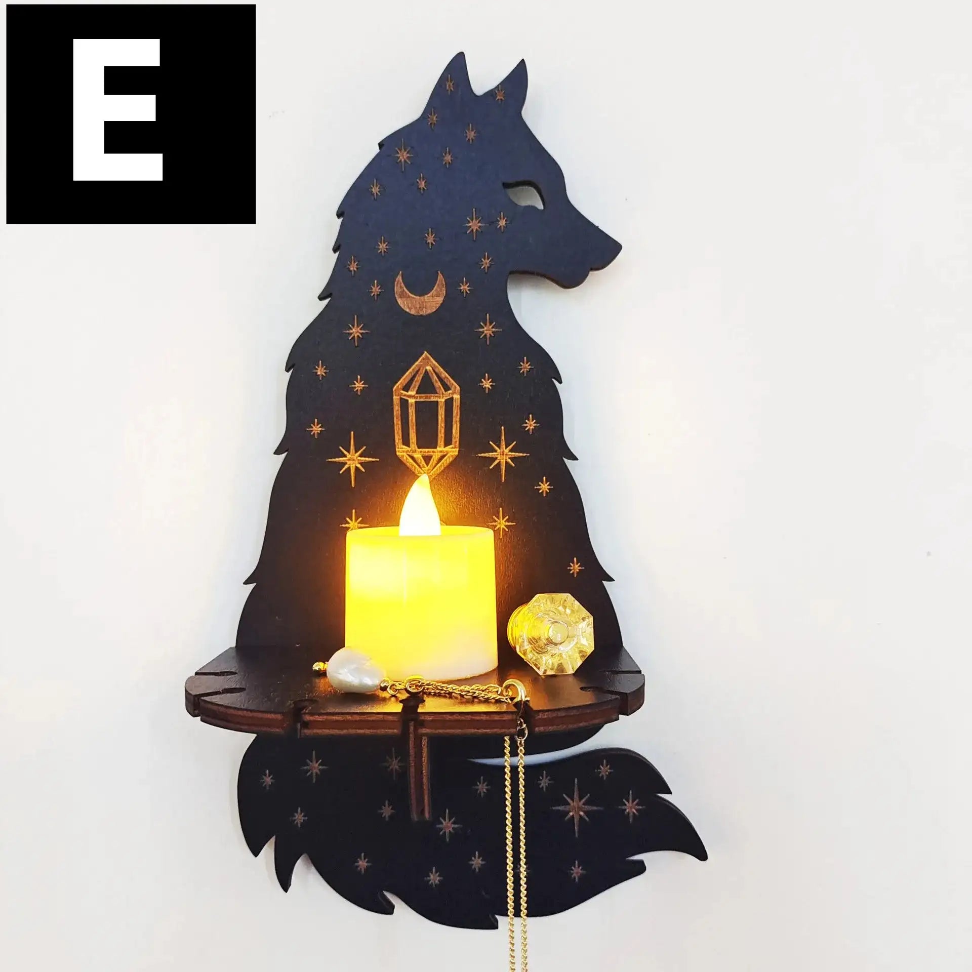 🦉Carved Wooden Wall Hanging Candlestick & Crystal Storage Rack – Featuring Owl, Fox, Cat, and Book Motifs for Home Decor and Gifts Style E