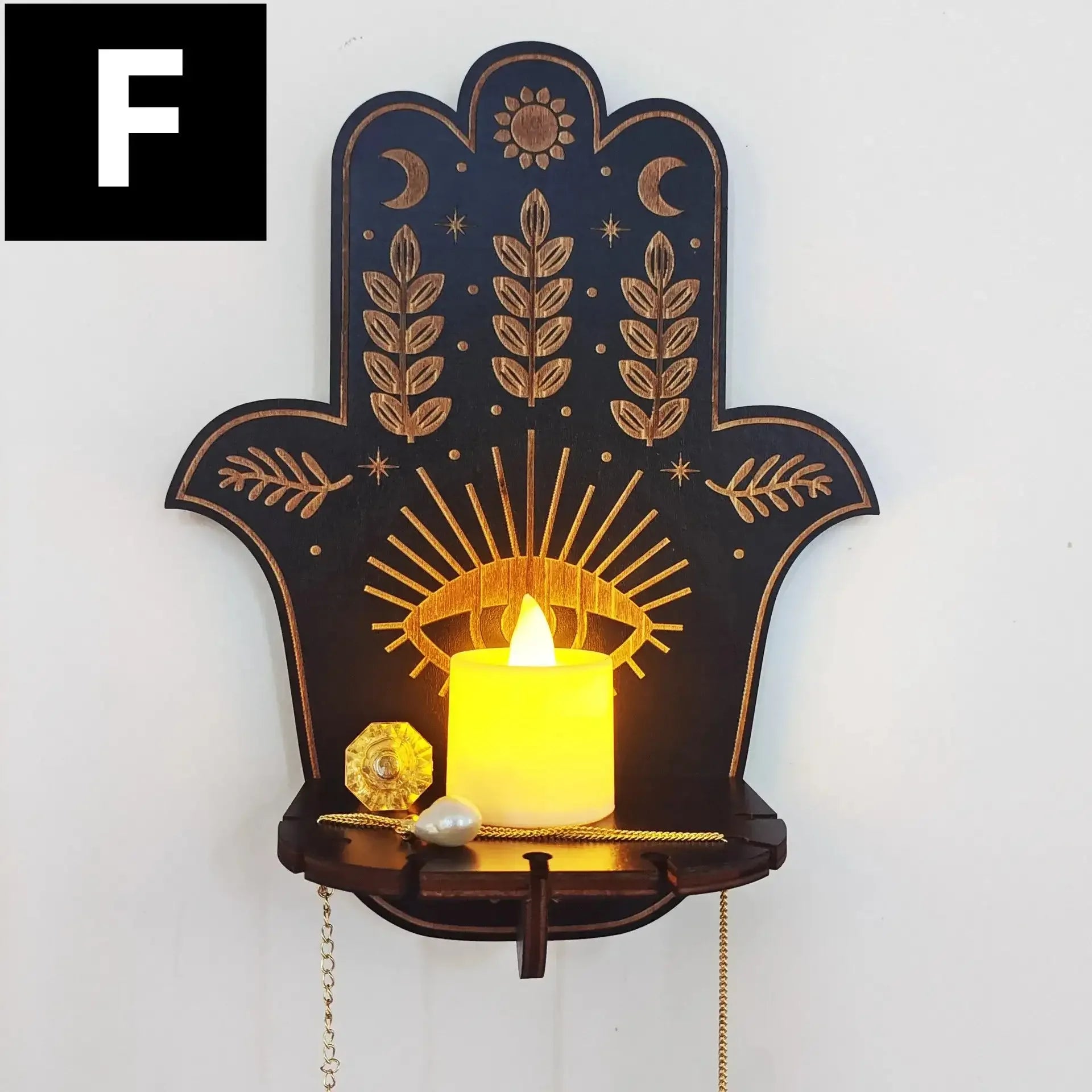 🦉Carved Wooden Wall Hanging Candlestick & Crystal Storage Rack – Featuring Owl, Fox, Cat, and Book Motifs for Home Decor and Gifts Style F