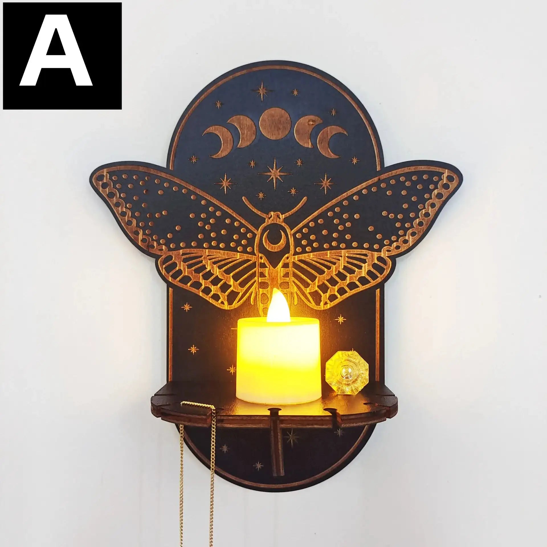 🦉Carved Wooden Wall Hanging Candlestick & Crystal Storage Rack – Featuring Owl, Fox, Cat, and Book Motifs for Home Decor and Gifts Style A