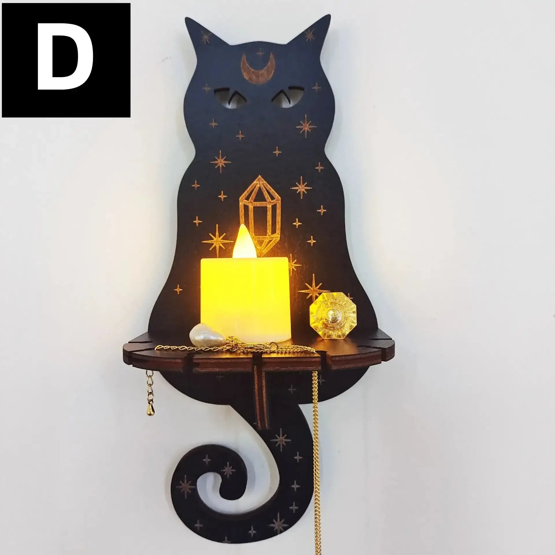 🦉Carved Wooden Wall Hanging Candlestick & Crystal Storage Rack – Featuring Owl, Fox, Cat, and Book Motifs for Home Decor and Gifts Style D