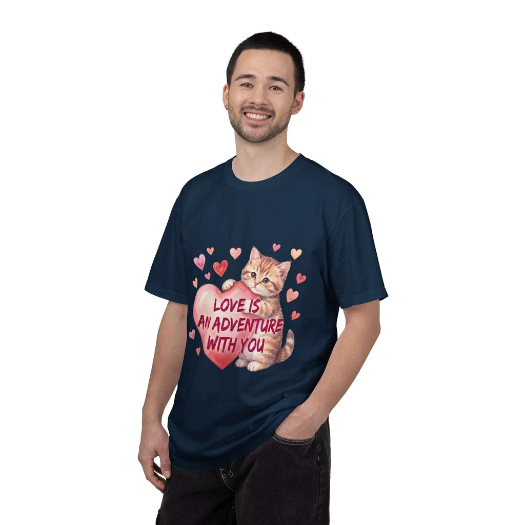 Cat Heart T-Shirt | Love Is An Adventure With You Cute Kitten Valentine Graphic Tee