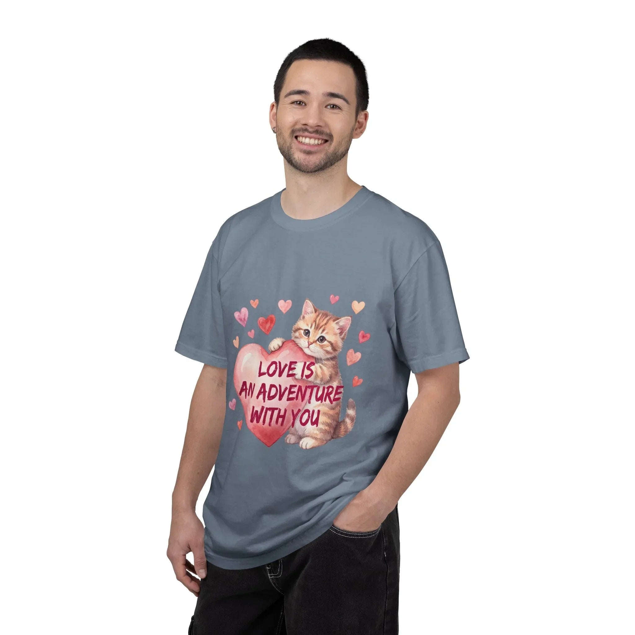 Cat Heart T-Shirt | Love Is An Adventure With You Cute Kitten Valentine Graphic Tee