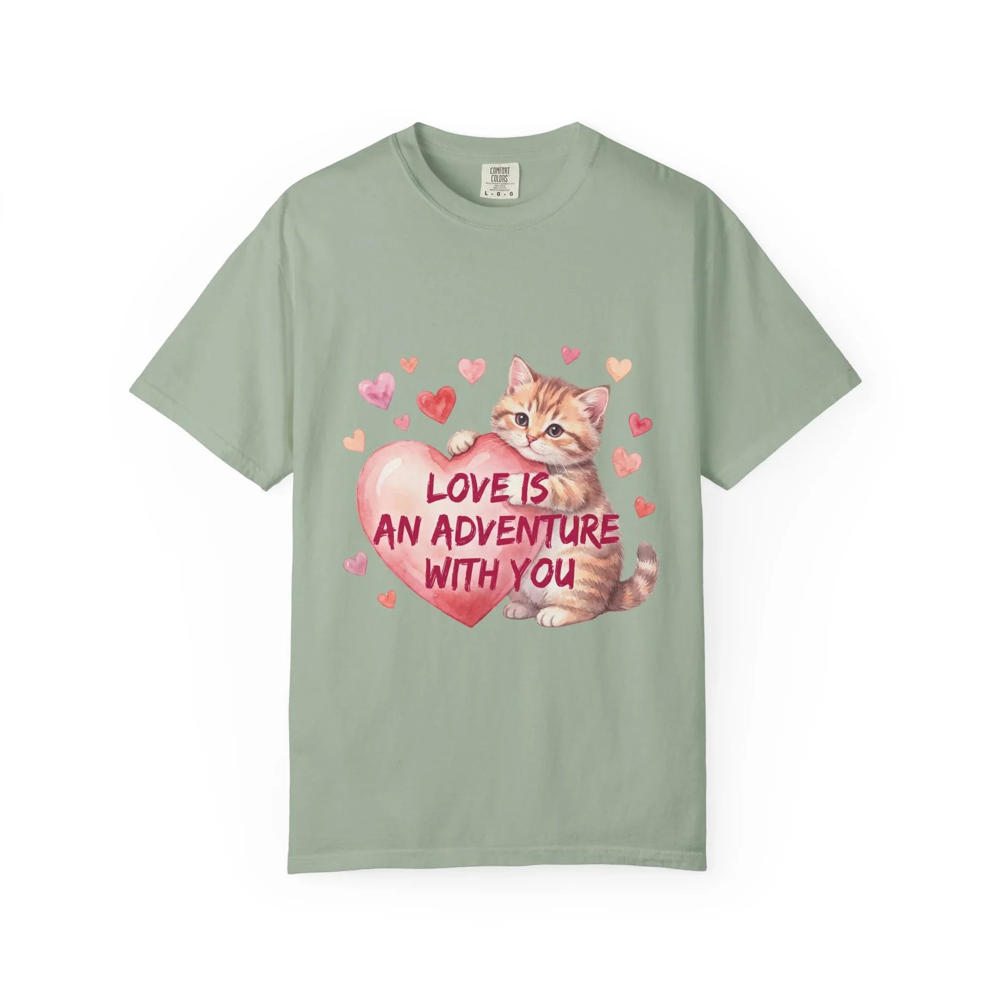 Cat Heart T-Shirt | Love Is An Adventure With You Cute Kitten Valentine Graphic Tee Bay
