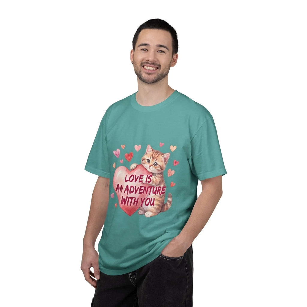 Cat Heart T-Shirt | Love Is An Adventure With You Cute Kitten Valentine Graphic Tee