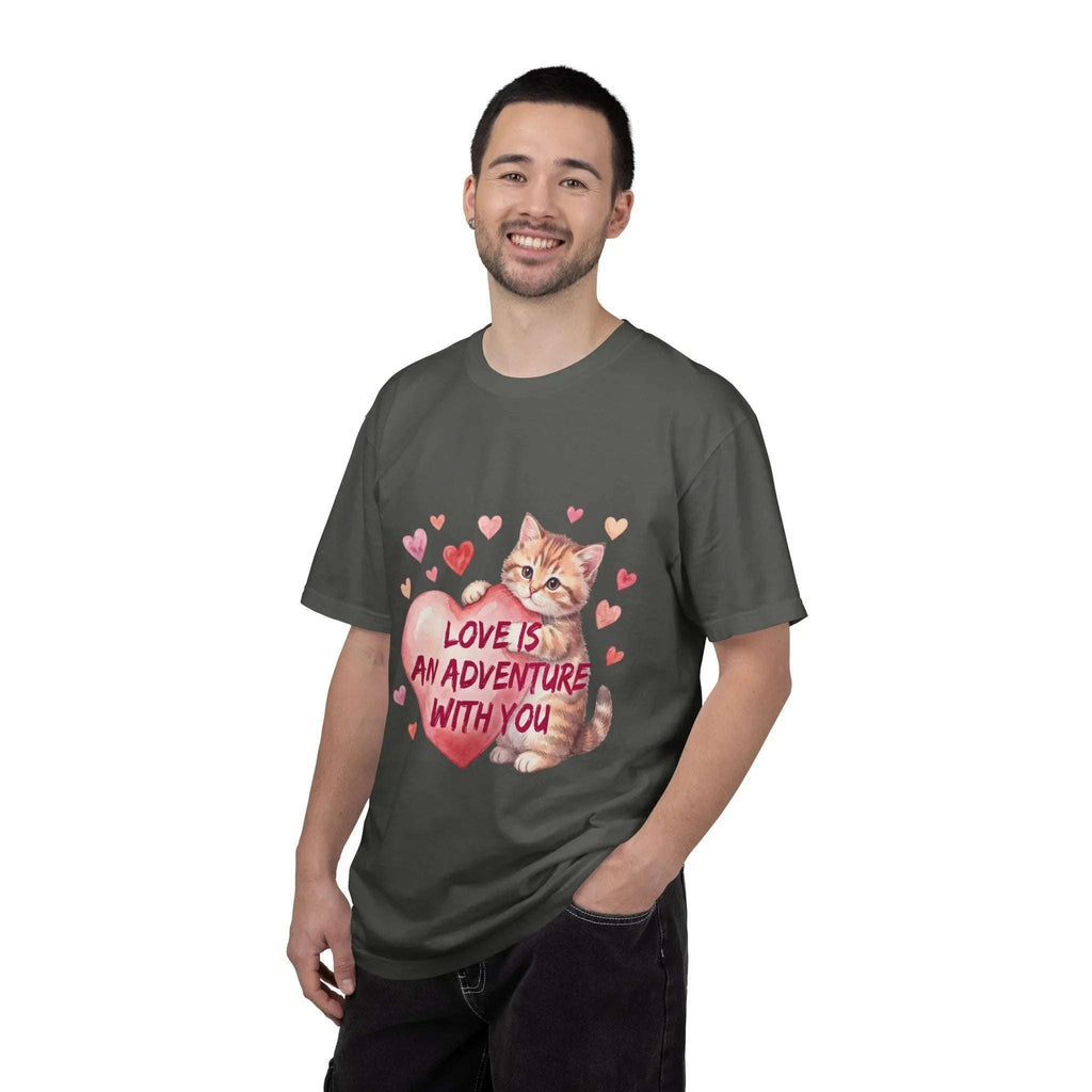 Cat Heart T-Shirt | Love Is An Adventure With You Cute Kitten Valentine Graphic Tee