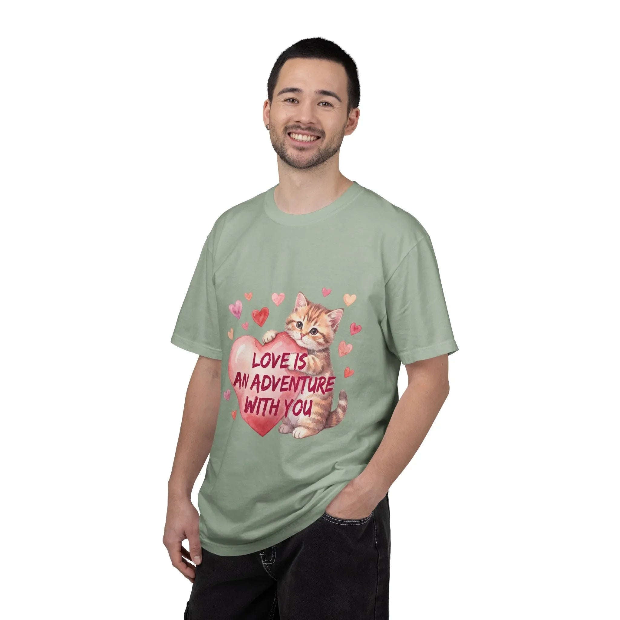 Cat Heart T-Shirt | Love Is An Adventure With You Cute Kitten Valentine Graphic Tee
