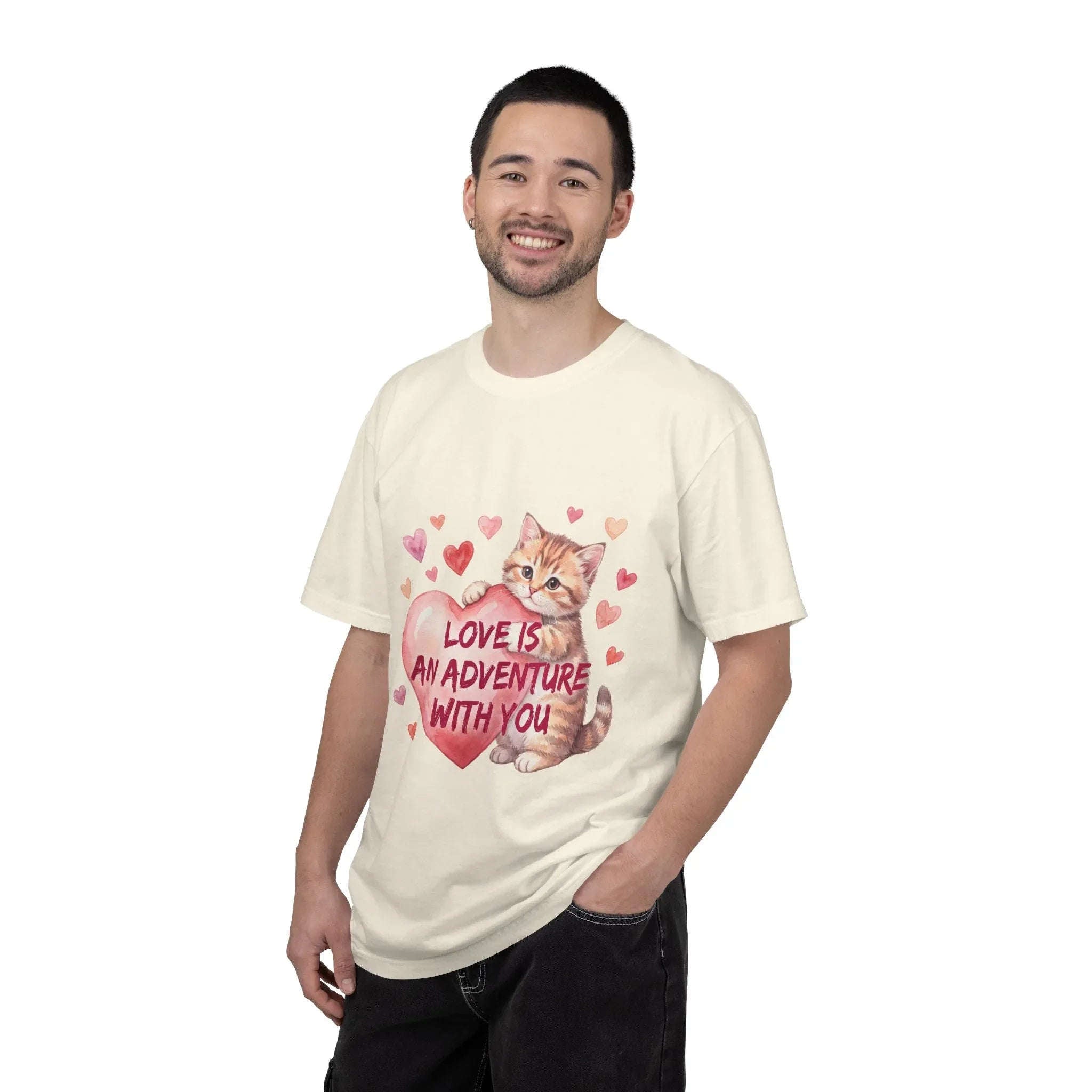 Cat Heart T-Shirt | Love Is An Adventure With You Cute Kitten Valentine Graphic Tee