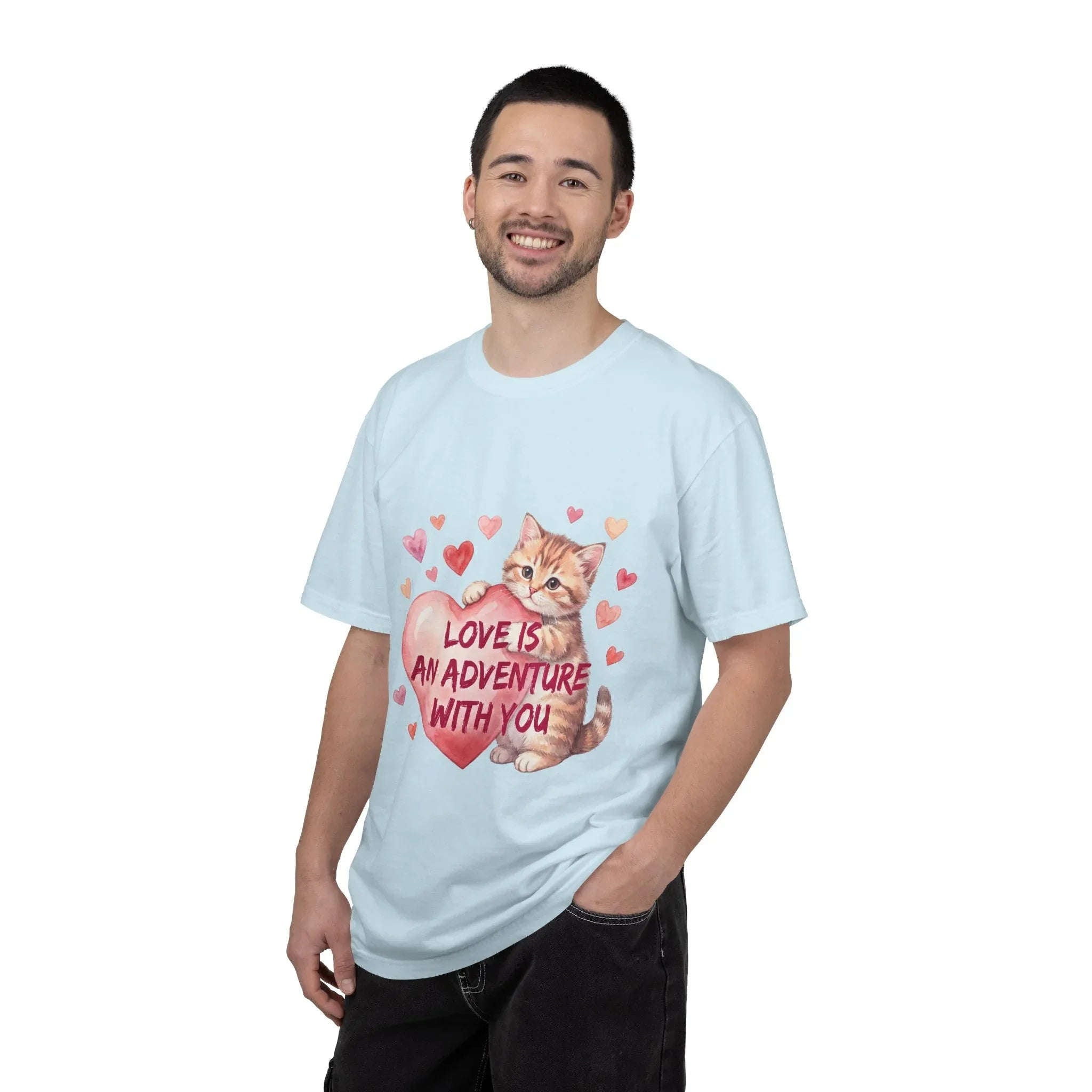 Cat Heart T-Shirt | Love Is An Adventure With You Cute Kitten Valentine Graphic Tee